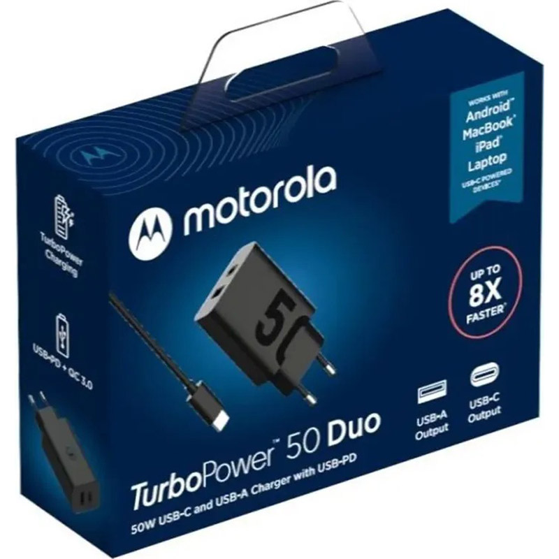 Внешний вид Сетевое зарядное устройство MOTOROLA 50W U+C Black (SJMC502)