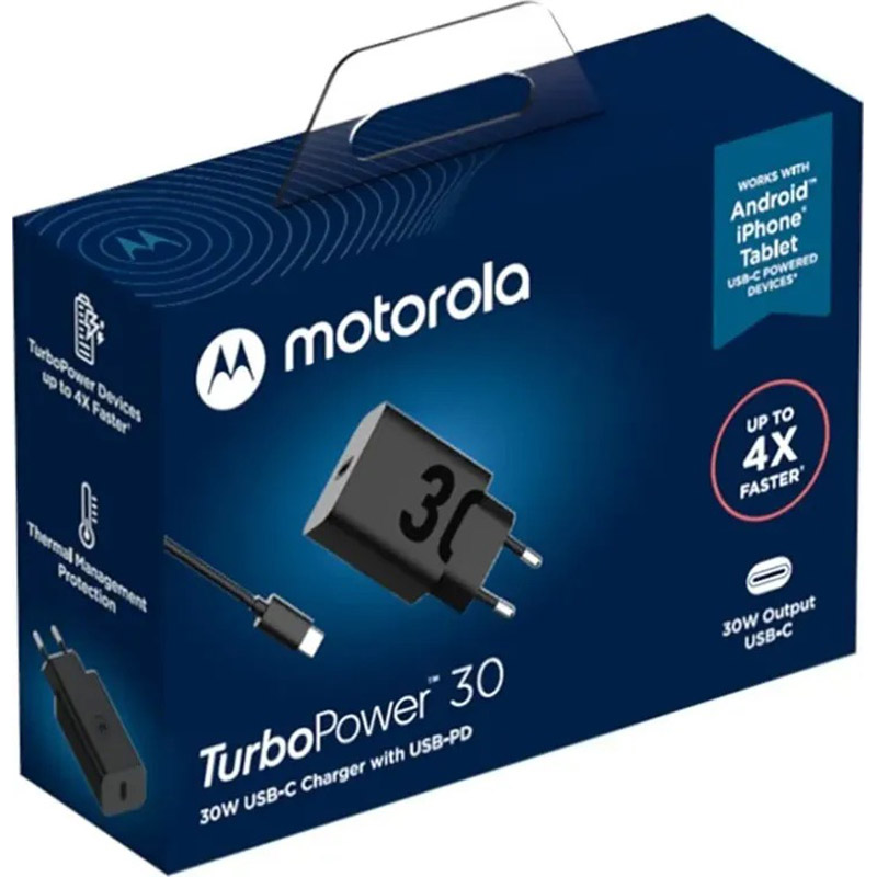 Сетевое зарядное устройство MOTOROLA 30W USB-C 1m Black (SJMC302)чорний Тип кабеля USB Type-C х USB Type-C