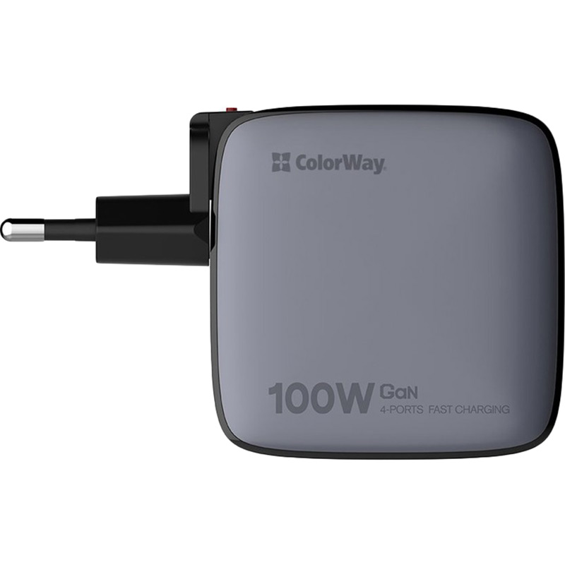 Мережевий зарядний пристрій ColorWay Power Delivery GaN (USB-A + 3USB TYPE-C) (100W) Black (CW-CHS047PD-BK) Тип мережевий зарядний пристрій