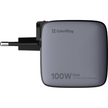 Мережевий зарядний пристрій ColorWay Power Delivery GaN (USB-A + 3USB TYPE-C) (100W) Black (CW-CHS047PD-BK)