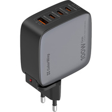 Мережевий зарядний пристрій ColorWay Power Delivery GaN (USB-A + 3USB TYPE-C) (100W) Black (CW-CHS047PD-BK)