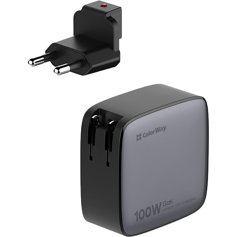 Мережевий зарядний пристрій ColorWay Power Delivery GaN (USB-A + 3USB TYPE-C) (100W) Black (CW-CHS047PD-BK) Вихідний роз'єм USB Type-C