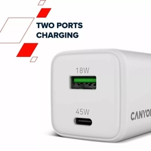 Сетевое зарядное устройство CANYON CU45AC GaN PD QC 45W White (CNS-CUW45AC)