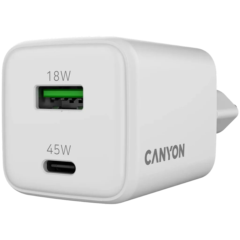 Сетевое зарядное устройство CANYON CU45AC GaN PD QC 45W White (CNS-CUW45AC) Мощность 45