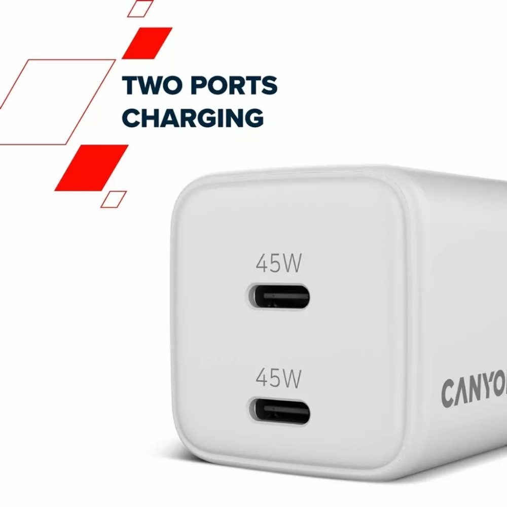 Зовнішній вигляд Зарядний пристрій CANYON CU45CC GaN PD 45W White (CNS-CUW45CC)