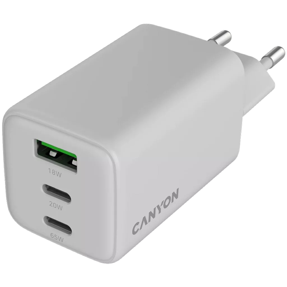 Сетевое зарядное устройство CANYON CU65ACC GaN PD QC 65W White (CNS-CUW65ACC) Мощность 65