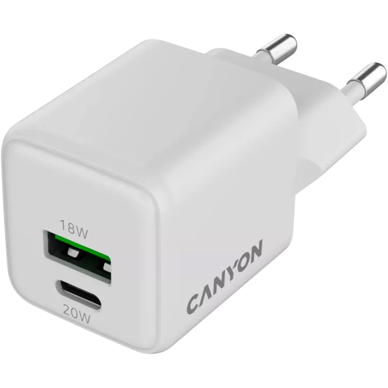 Сетевое зарядное устройство CANYON CU20AC GaN PD QC 20W White (CNS-CUW20AC) Мощность 20