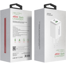 Сетевое зарядное устройство ARMORSTANDART AR372 45W GaN Type-C + USB White (ARM77550)