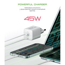 Сетевое зарядное устройство ARMORSTANDART AR372 45W GaN Type-C + USB White (ARM77550)