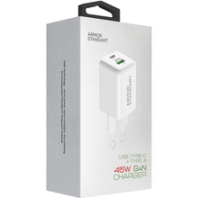 Сетевое зарядное устройство ARMORSTANDART AR372 45W GaN Type-C + USB White (ARM77550)