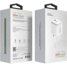 Сетевое зарядное устройство ARMORSTANDART AR373 20W GaN Type-C White (ARM77569)