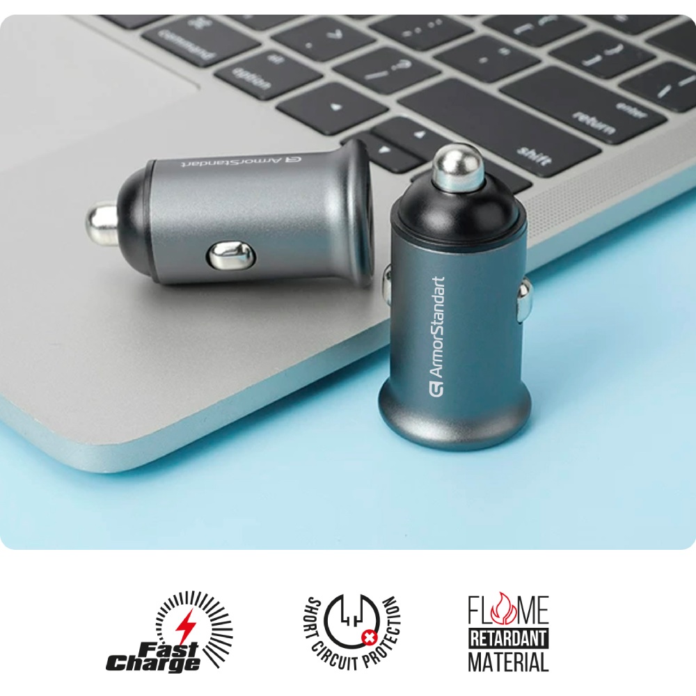 Автомобильное зарядное устройство ARMORSTANDART 2xUSB QC3.0 Grey + кабель USB-C (ARM82459) Тип кабеля USB х USB Type-С