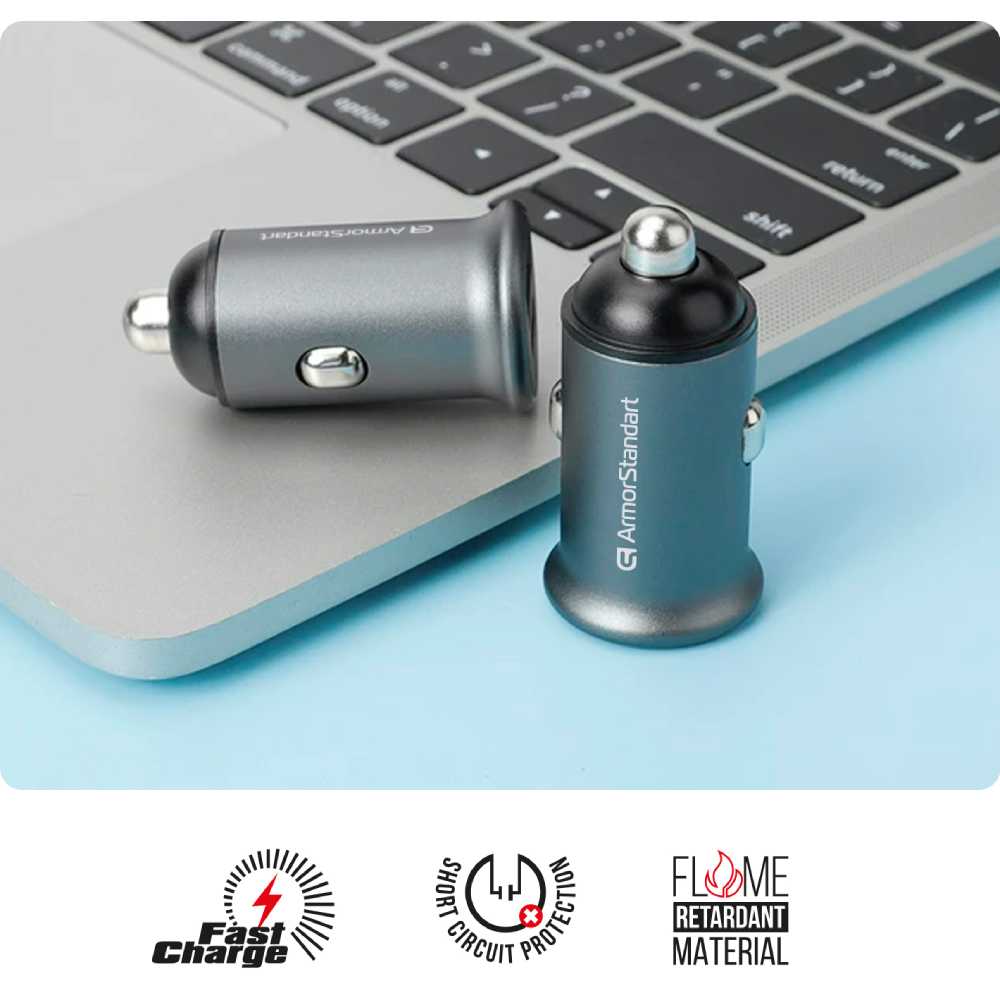 Автомобільний зарядний пристрій ARMORSTANDART USB Type-C PD20W + USB QC 3.0 Grey + USB-C кабель (ARM82461) Вихідний роз'єм USB