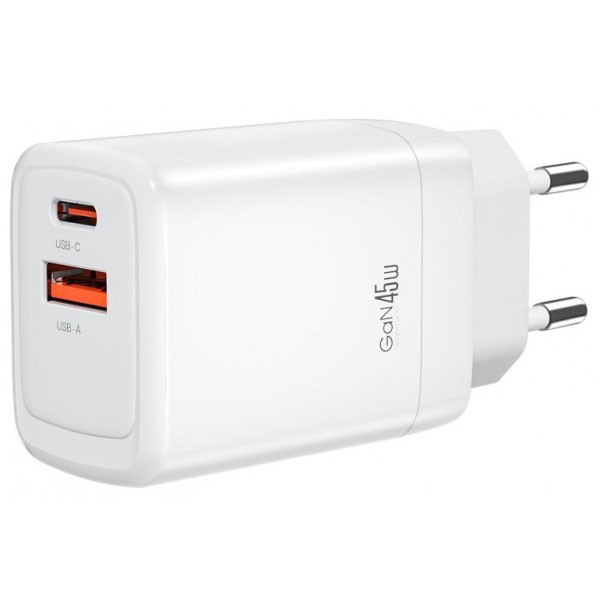 Зарядний пристрій XO CE16 - 45W PD USB-C & 22.5W QC USB-A White (CE16_White) Потужність 45