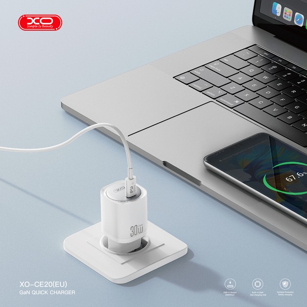 Сетевое зарядное устройство XO CE20 - 33W Single port USB-C PD30W/PPS33W White (CE20_White) Тип сетевое зарядное устройство