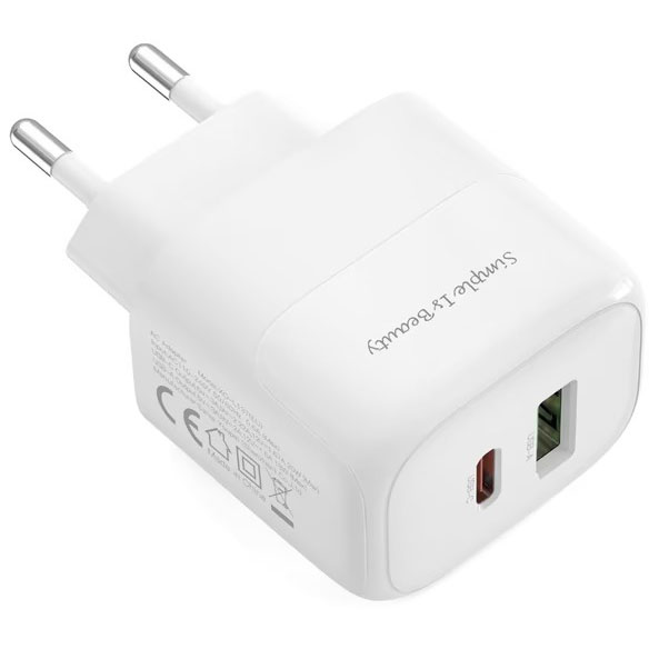 Сетевое зарядное устройство XO L137 - 20W PD USB-C & 18W QC USB-A (L137_White) Кабель отсутствует