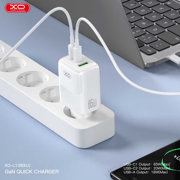 Сетевое зарядное устройство XO L139 - 65W PD Dual USB-C & 18W QC USB-A (L139_White) Кабель отсутствует