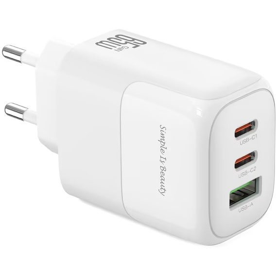 Сетевое зарядное устройство XO L139 - 65W PD Dual USB-C & 18W QC USB-A (L139_White) Мощность 65