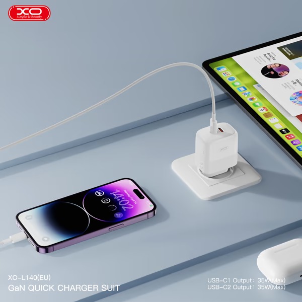 Сетевое зарядное устройство XO L140 - 35W PD Dual port USB-C (L140_White) Выходной разъем USB Type-C