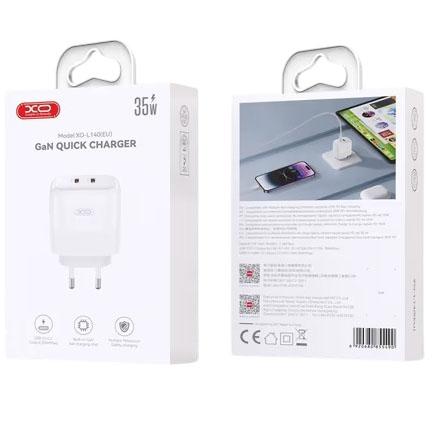 Сетевое зарядное устройство XO L140 - 35W PD Dual port USB-C (L140_White) Тип сетевое зарядное устройство