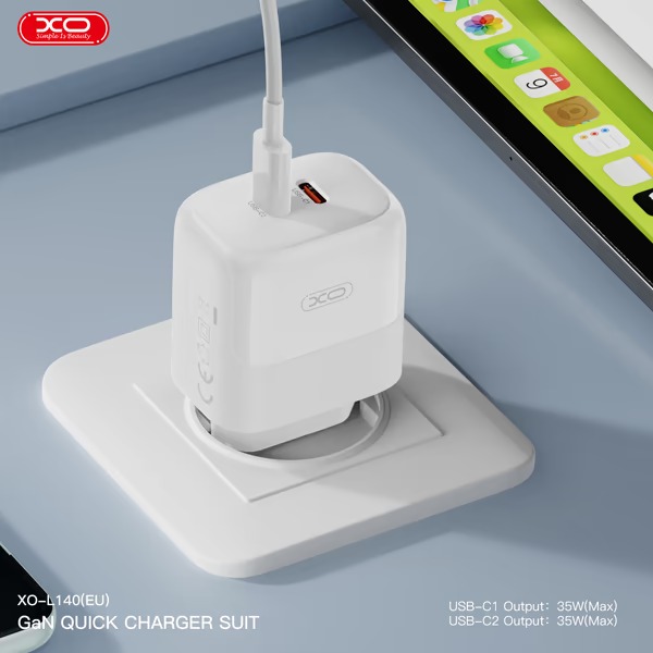 Зарядний пристрій XO L140 - 35W PD Dual port USB-C (L140_White) Кабель відсутній