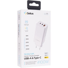 Зарядний пристрій Gelius Nimble GaN GP-HC061 100W White (00000099402)