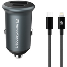 Автомобильное зарядное устройство ARMORSTANDART USB Type-C PD20W + USB QC 3.0 Grey + кабель Lightning (ARM82460)