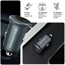 Автомобільний зарядний пристрій ARMORSTANDART USB Type-C PD20W + USB QC 3.0 Grey + кабель Lightning (ARM82460)