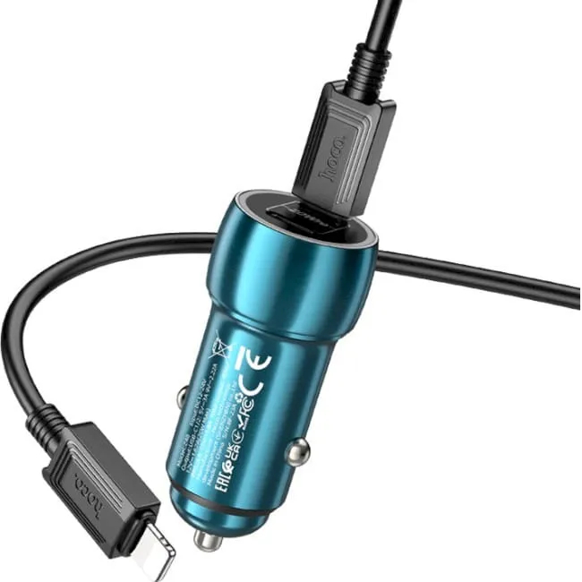 Автомобільний зарядний пристрій HOCO Z48 Tough 40W dual port (2C) Sapphire Blue (6931474795021) Тип кабелю USB Type-C х Lightning