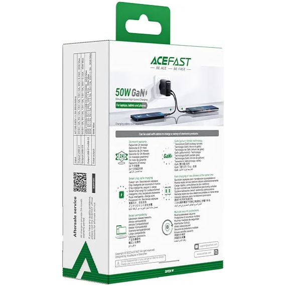 Зарядний пристрій ACEFAST A29 PD50W GaN (USB-C+USB-C) White (AFA29W) Тип мережевий зарядний пристрій