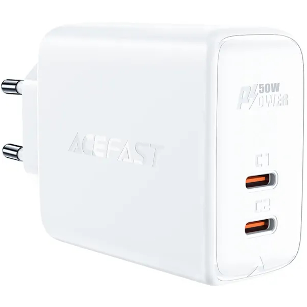 Зарядний пристрій ACEFAST A29 PD50W GaN (USB-C+USB-C) White (AFA29W)