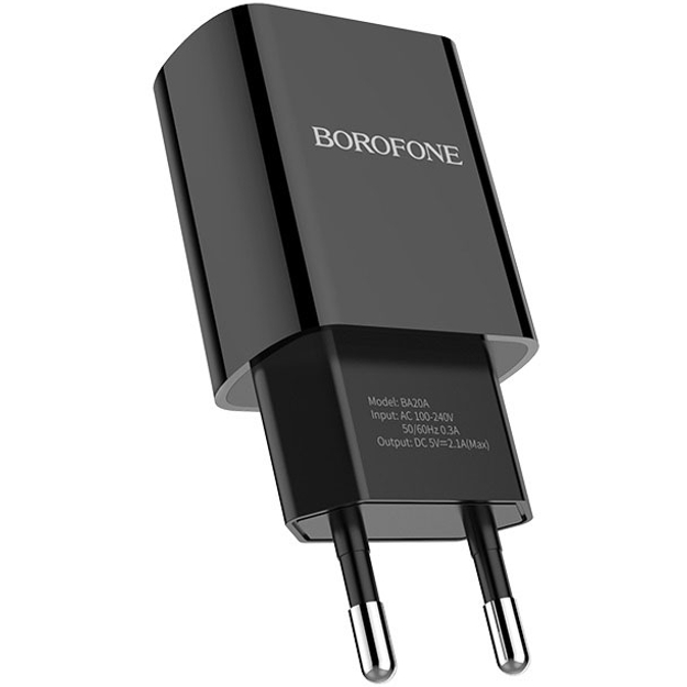 Зарядний пристрій BOROFONE BA20A Sharp single port Black (BA20ALB) Потужність 10.5