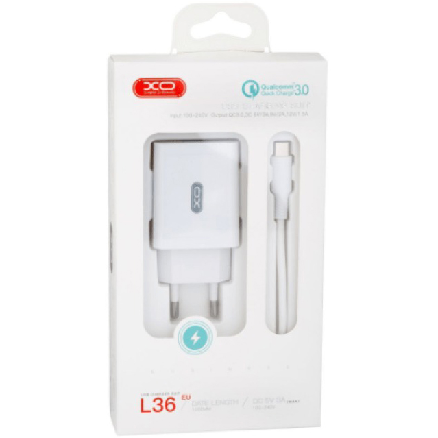 Сетевое зарядное устройство XO QC 3.0 L36 18W 1USB + Type-C White (XO-L36-TC) Тип сетевое зарядное устройство