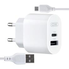 Сетевое зарядное устройство XO L97 (1Type-C/1USB/2.4A) + USB - MicroUSB White (XO-L97-MC)