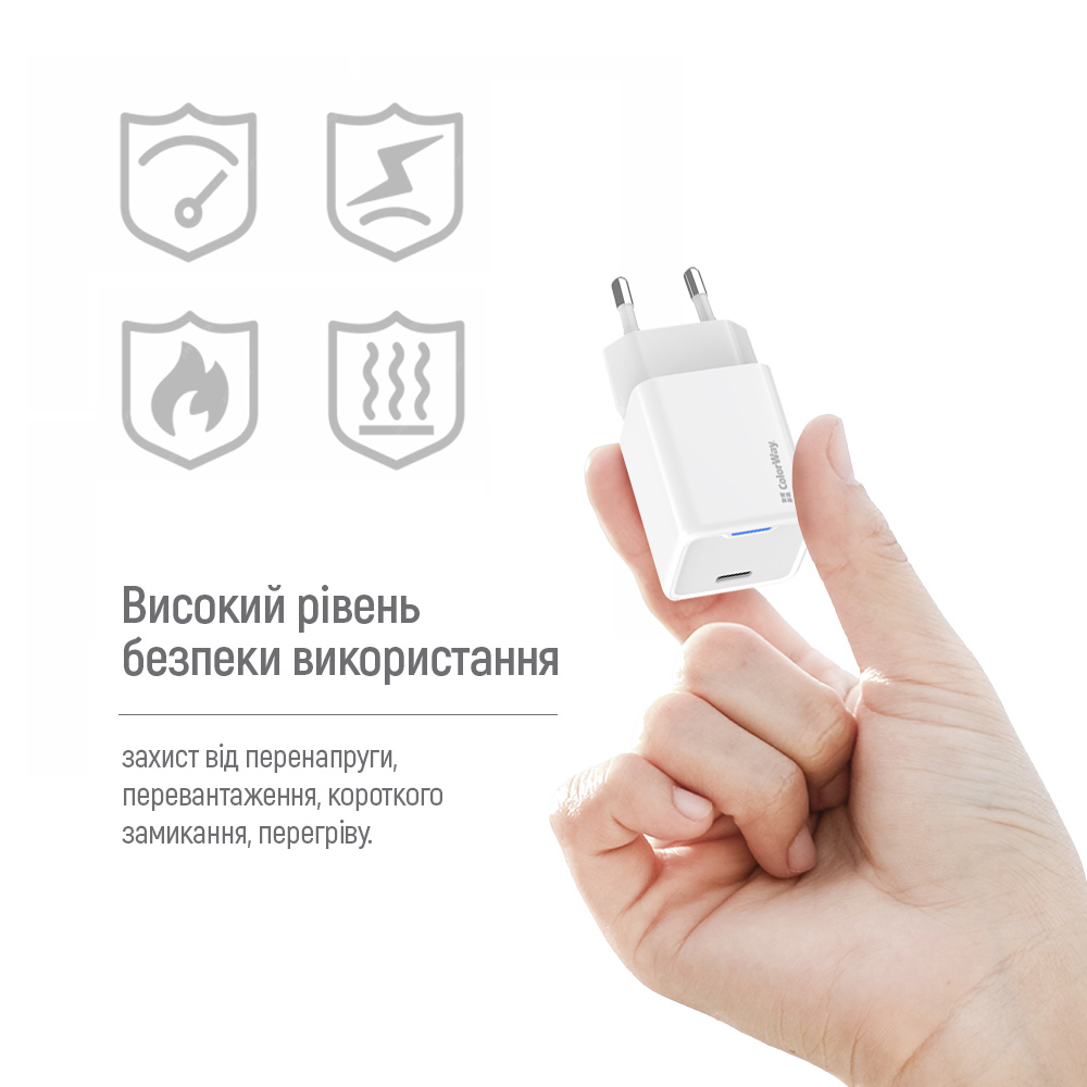 У Фокстрот Зарядний пристрій COLORWAY GaN Mini 65W PPS Type-C PD White (CW-CHS049PD-WT)