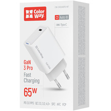 Зарядний пристрій COLORWAY GaN Mini 65W PPS Type-C PD White (CW-CHS049PD-WT)