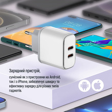 Сетевое зарядное устройство COLORWAY Power Delivery Port PPS USB (Type-C PD+Type-C PD) 40W White (CW-CHS048PD-WT)