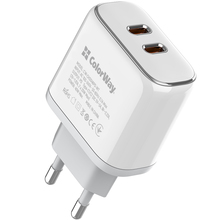 Сетевое зарядное устройство COLORWAY Power Delivery Port PPS USB (Type-C PD+Type-C PD) 40W White (CW-CHS048PD-WT)