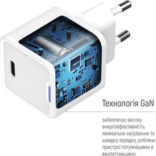 Зарядний пристрій COLORWAY GaN Mini 25W USB-C + кабель Type-C White (CW-CHS052PDC-W)