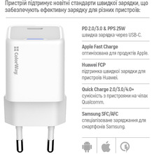 Зарядний пристрій COLORWAY GaN Mini 25W USB-C + кабель Type-C White (CW-CHS052PDC-W)