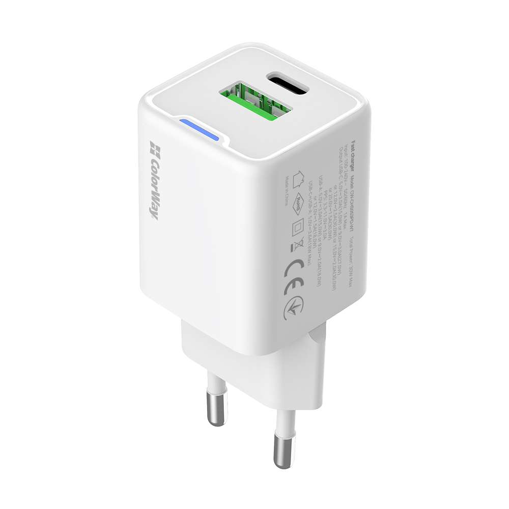Сетевое зарядное устройство COLORWAY GaN Mini 30W White (CW-CHS053PD-WT) Тип сетевое зарядное устройство