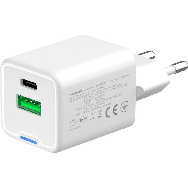 Сетевое зарядное устройство COLORWAY GaN Mini 30W White (CW-CHS053PD-WT) Выходной разъем USB 