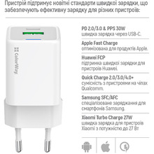 Сетевое зарядное устройство COLORWAY GaN Mini 30W White (CW-CHS053PD-WT)
