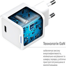 Сетевое зарядное устройство COLORWAY GaN Mini 30W + кабель Type-C White (CW-CHS054PDC-WT)