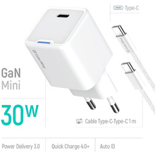 Сетевое зарядное устройство COLORWAY GaN Mini 30W + кабель Type-C White (CW-CHS054PDC-WT)