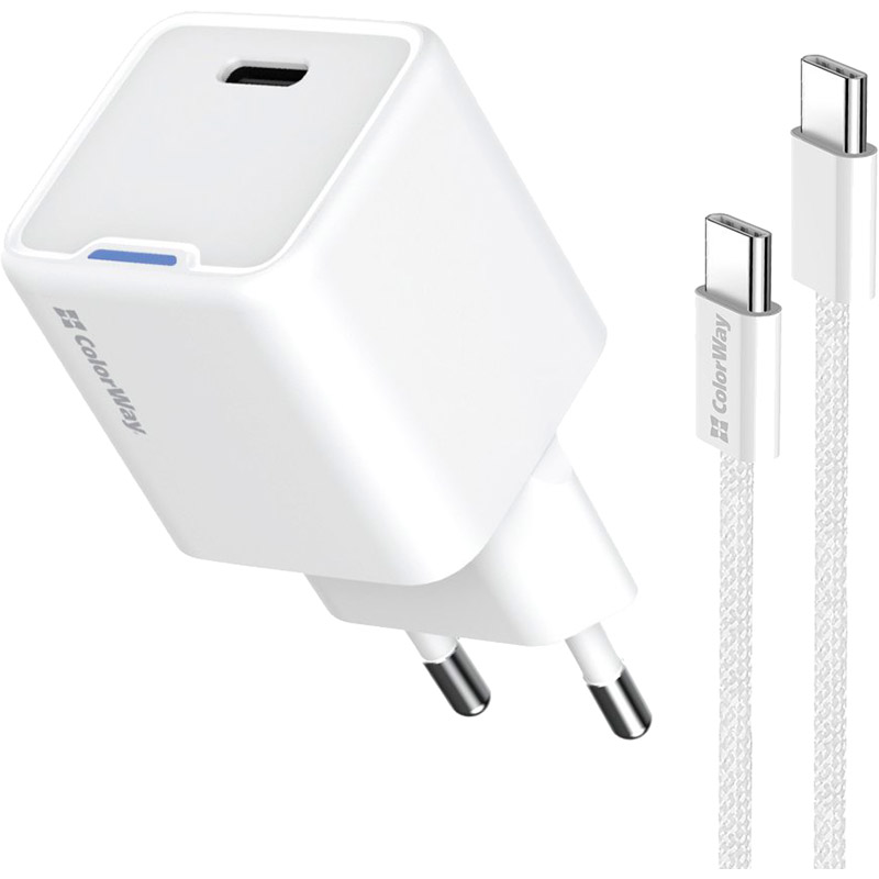 Сетевое зарядное устройство COLORWAY GaN Mini 30W + кабель Type-C White (CW-CHS054PDC-WT)