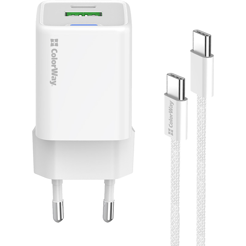 Зарядний пристрій COLORWAY GaN Mini 35W + кабель Type-C White (CW-CHS055PDC-WT) Потужність 35