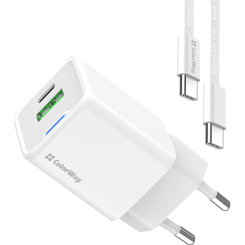 Зовнішній вигляд Зарядний пристрій COLORWAY GaN Mini 35W + кабель Type-C White (CW-CHS055PDC-WT)