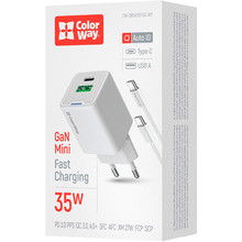 Зарядний пристрій COLORWAY GaN Mini 35W + кабель Type-C White (CW-CHS055PDC-WT)
