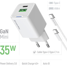 Зарядний пристрій COLORWAY GaN Mini 35W + кабель Type-C White (CW-CHS055PDC-WT)
